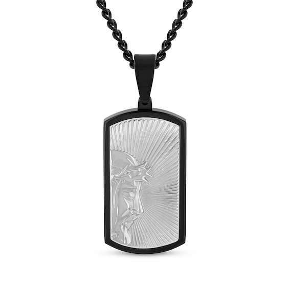 Men's Jesus Profile Dog Tag Necklace Stainless Steel & Black Ion Plating 24"