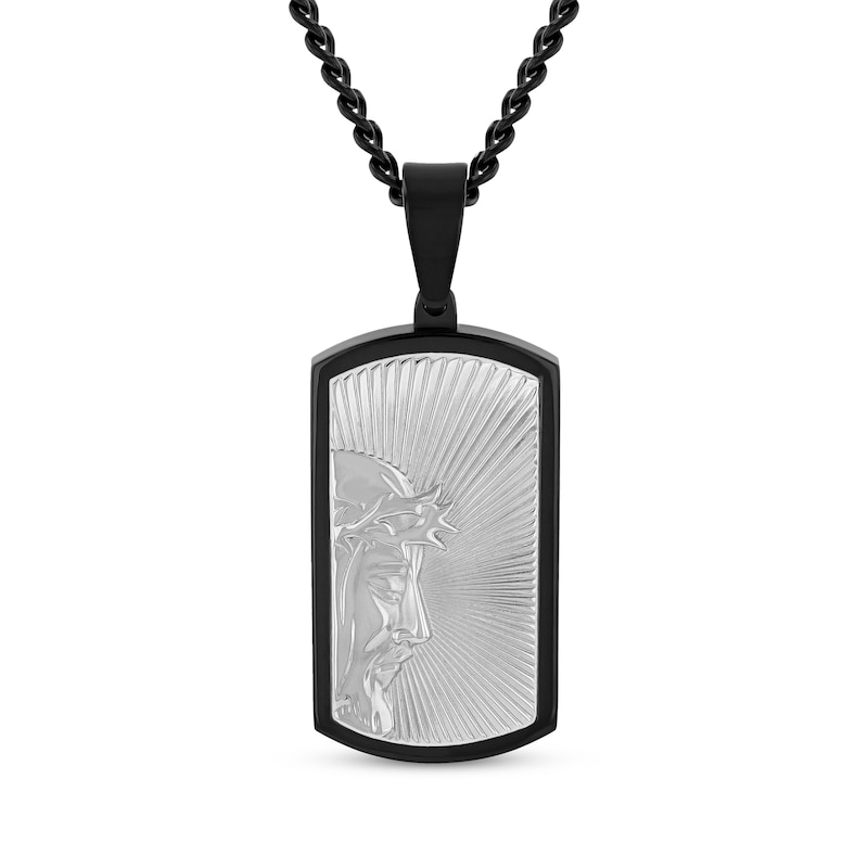 Main Image 1 of Men's Jesus Profile Dog Tag Necklace Stainless Steel & Black Ion Plating 24&quot;