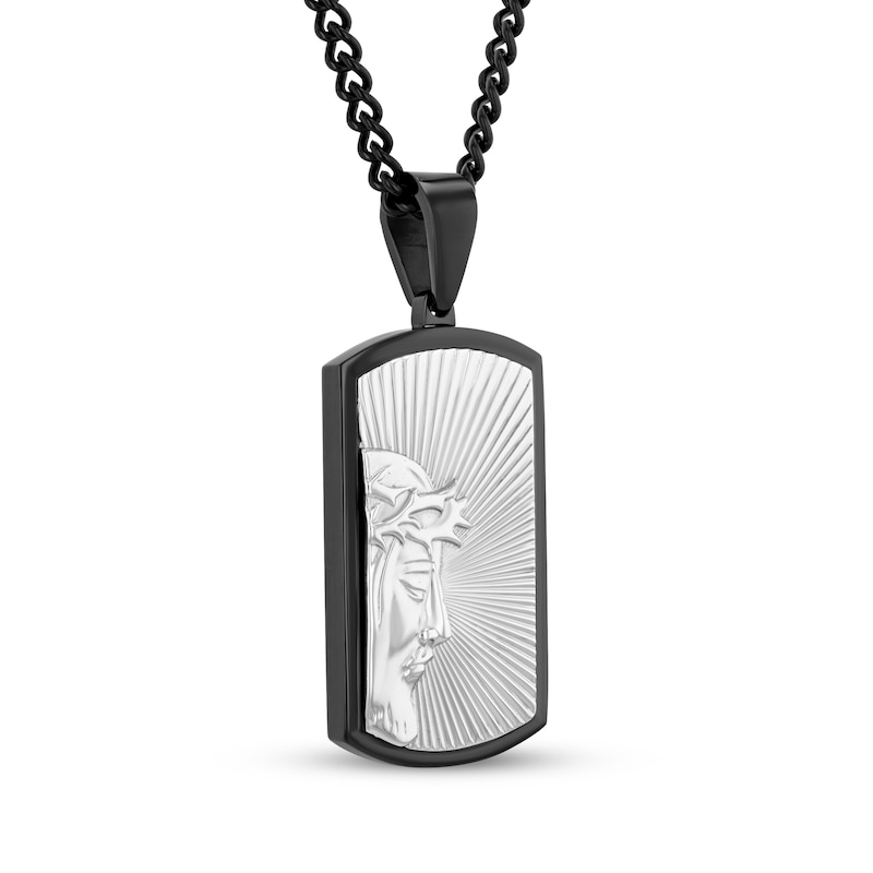 Main Image 2 of Men's Jesus Profile Dog Tag Necklace Stainless Steel & Black Ion Plating 24&quot;