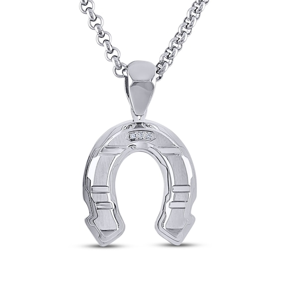 Men's Diamond Accent Horseshoe Necklace Stainless Steel 24"