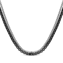 Layered Box Chain Necklace Black Ion-Plated & Solid Stainless Steel 24"