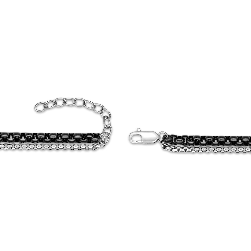 Main Image 3 of Layered Box Chain Necklace Black Ion-Plated & Solid Stainless Steel 24&quot;