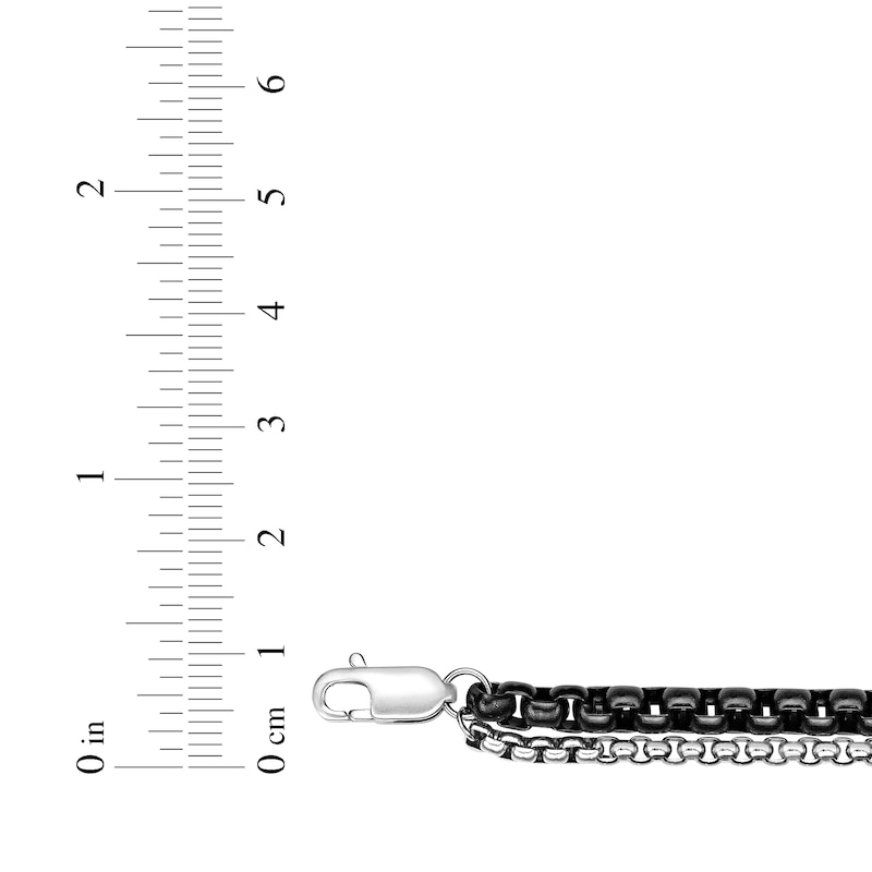 Main Image 4 of Layered Box Chain Necklace Black Ion-Plated & Solid Stainless Steel 24&quot;