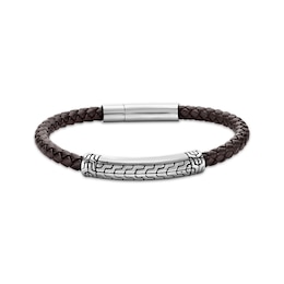 Men's Brown Leather Bracelet Stainless Steel 8.5"