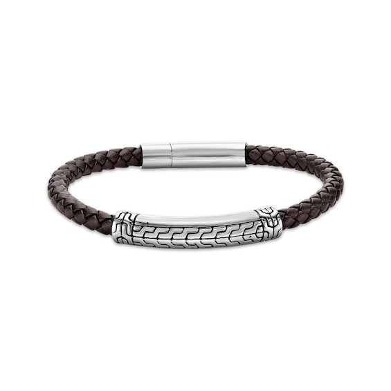 Men's Brown Leather Bracelet Stainless Steel 8.5"