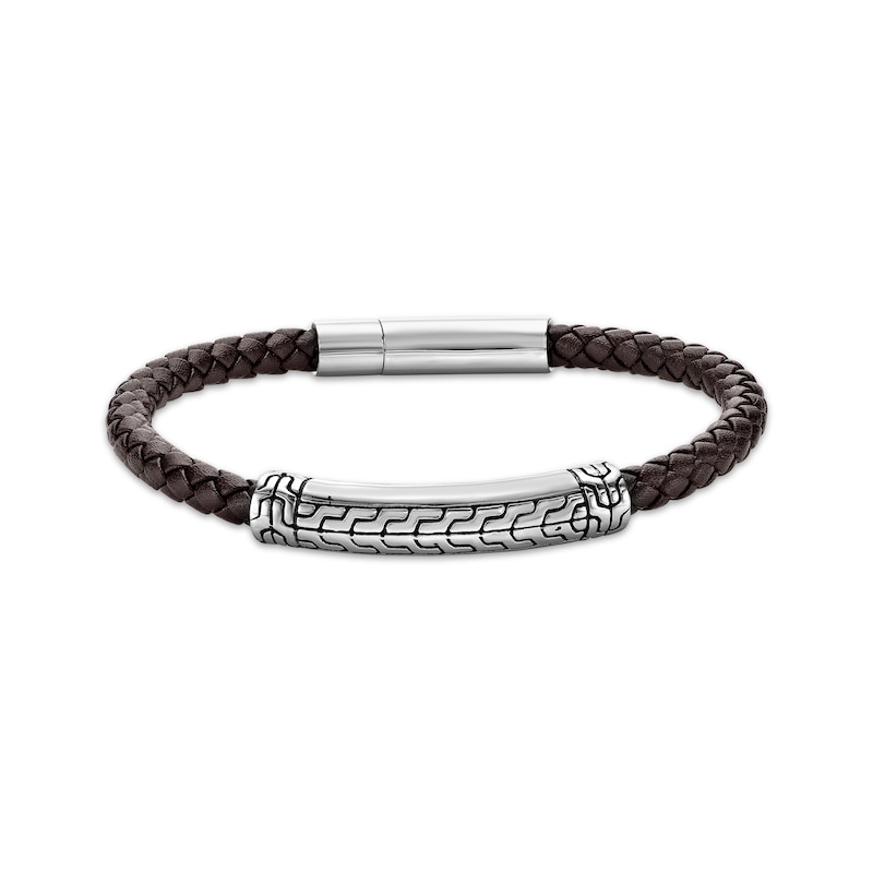 Main Image 1 of Men's Brown Leather Bracelet Stainless Steel 8.5&quot;