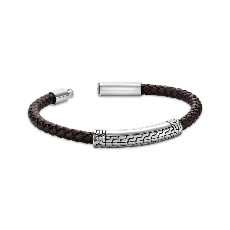 Main Image 3 of Men's Brown Leather Bracelet Stainless Steel 8.5&quot;