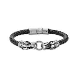 Men's Leather Bracelet Stainless Steel 8.5"