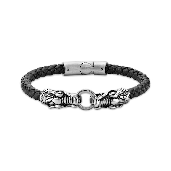 Men's Leather Bracelet Stainless Steel 8.5"