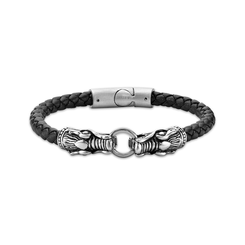 Main Image 1 of Men's Leather Bracelet Stainless Steel 8.5&quot;