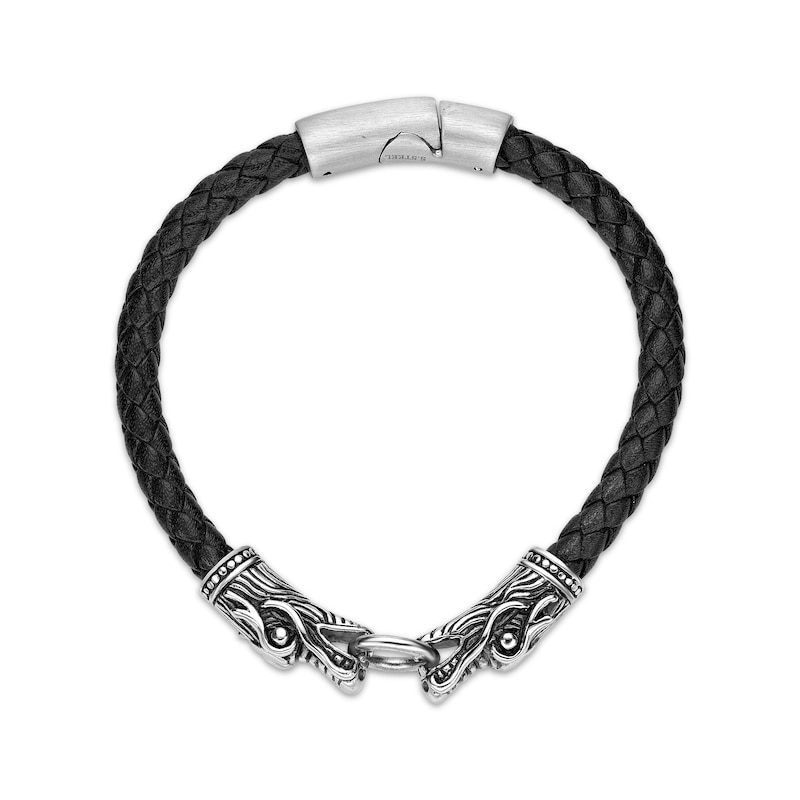 Main Image 2 of Men's Leather Bracelet Stainless Steel 8.5&quot;