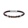 Thumbnail Image 1 of Men's Tiger Eye Bead & Brown Leather Bracelet Stainless Steel 8.5&quot;