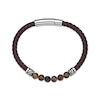 Thumbnail Image 2 of Men's Tiger Eye Bead & Brown Leather Bracelet Stainless Steel 8.5&quot;