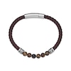 Thumbnail Image 1 of Men's Tiger Eye Bead & Brown Leather Bracelet Stainless Steel 8.5"