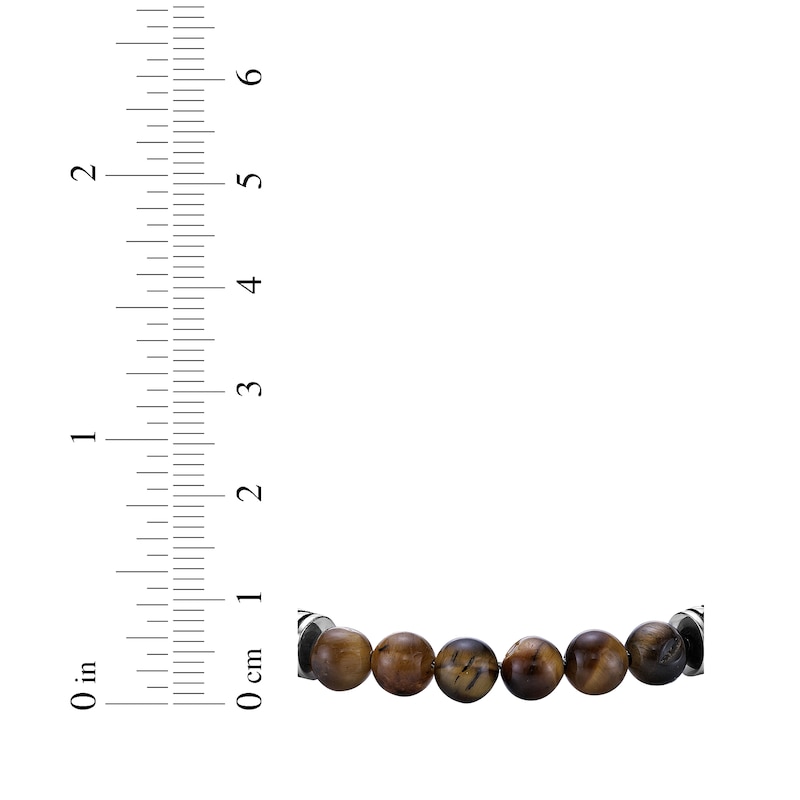 Main Image 5 of Men's Tiger Eye Bead & Brown Leather Bracelet Stainless Steel 8.5&quot;