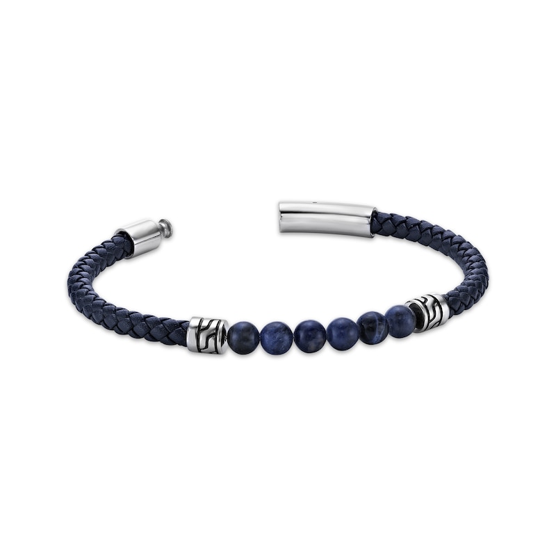 Men's Sodalite & Blue Leather Bracelet Stainless Steel 8.5"