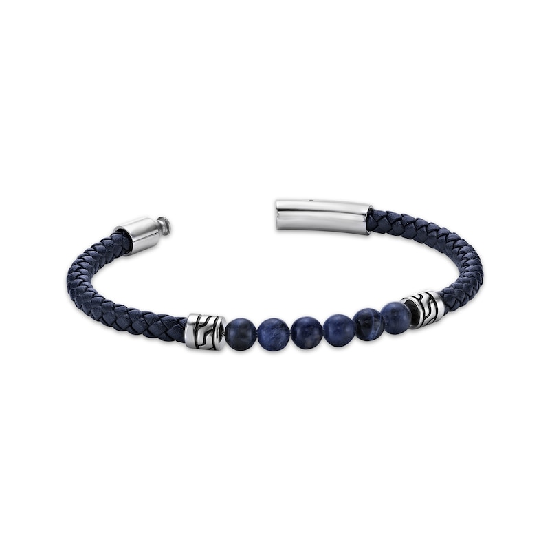 Main Image 3 of Men's Sodalite & Blue Leather Bracelet Stainless Steel 8.5&quot;