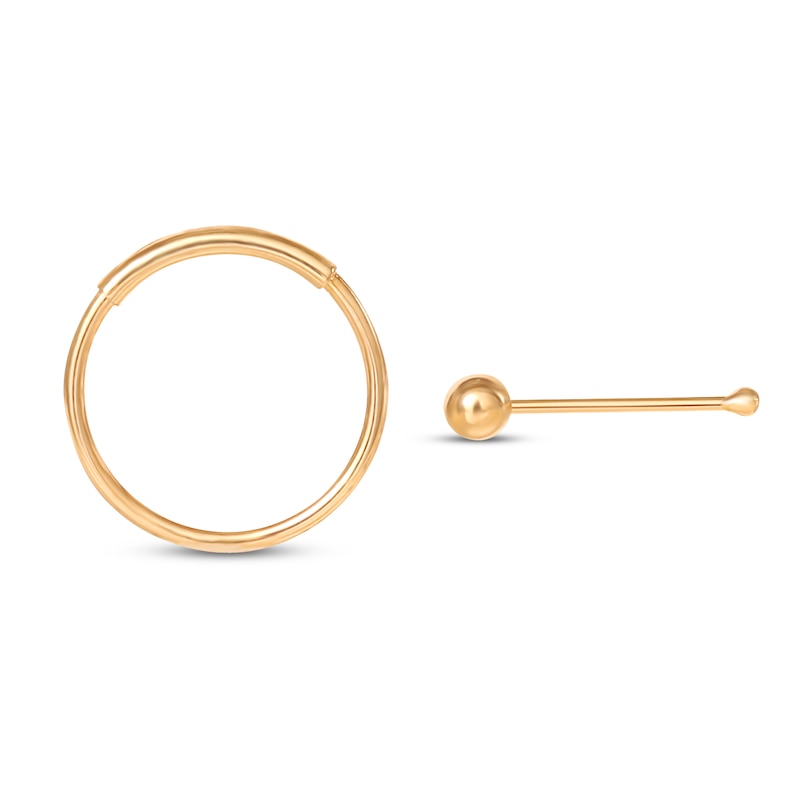 Main Image 1 of Ball End Nose Ring Stud & Hoop Set 14K Yellow Gold