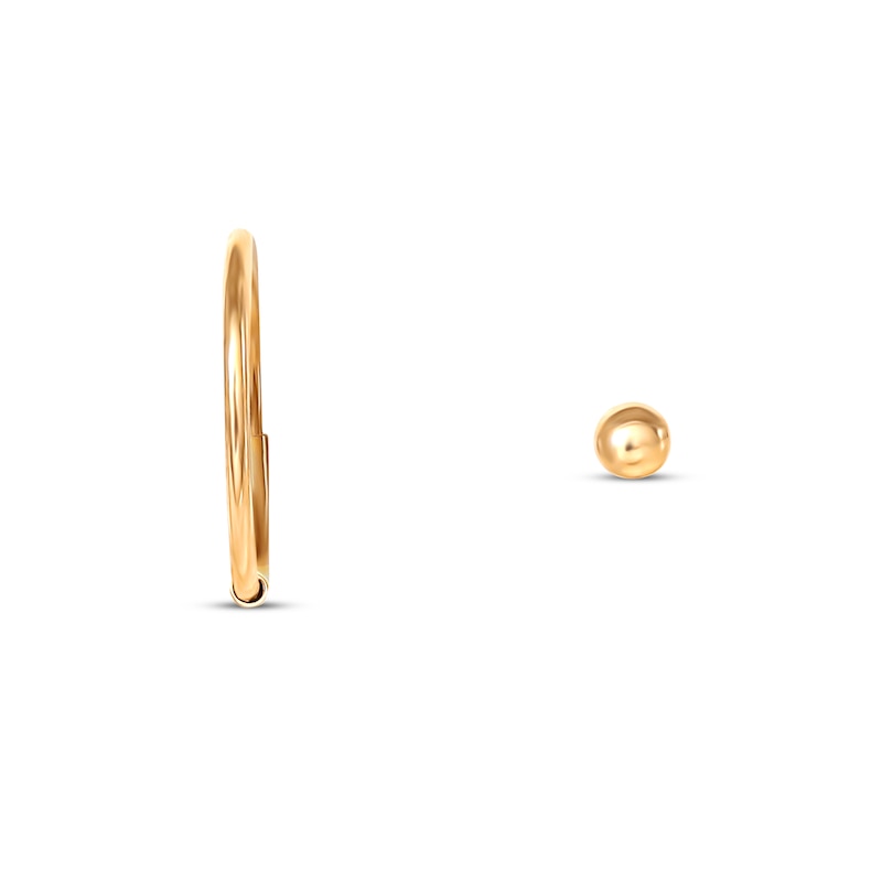 Main Image 2 of Ball End Nose Ring Stud & Hoop Set 14K Yellow Gold