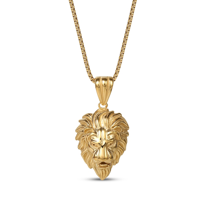 Lion's Head Necklace Yellow Ion-Plated Stainless Steel 22"