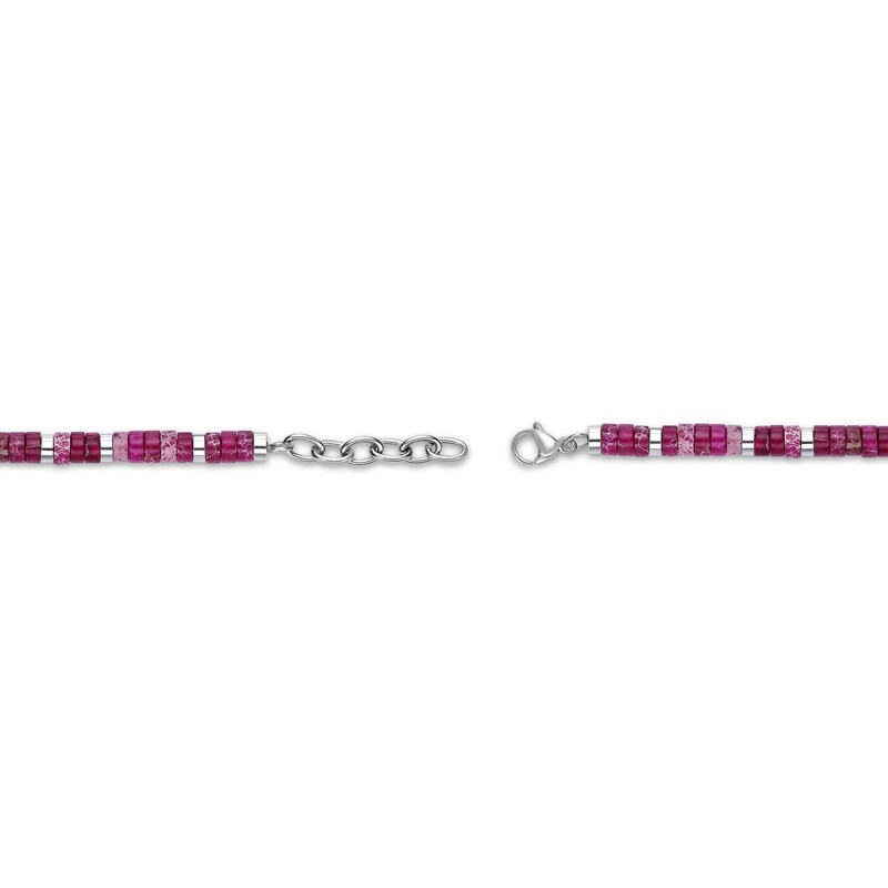 Main Image 3 of Men's Pink Turquoise Disc Bead Bracelet Stainless Steel 9&quot;