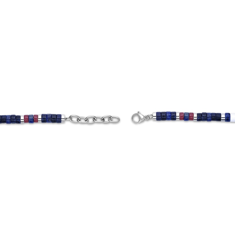 Men's Lapis Lazuli, Turquoise & Howlite Disc Bead Bracelet Stainless Steel 9"