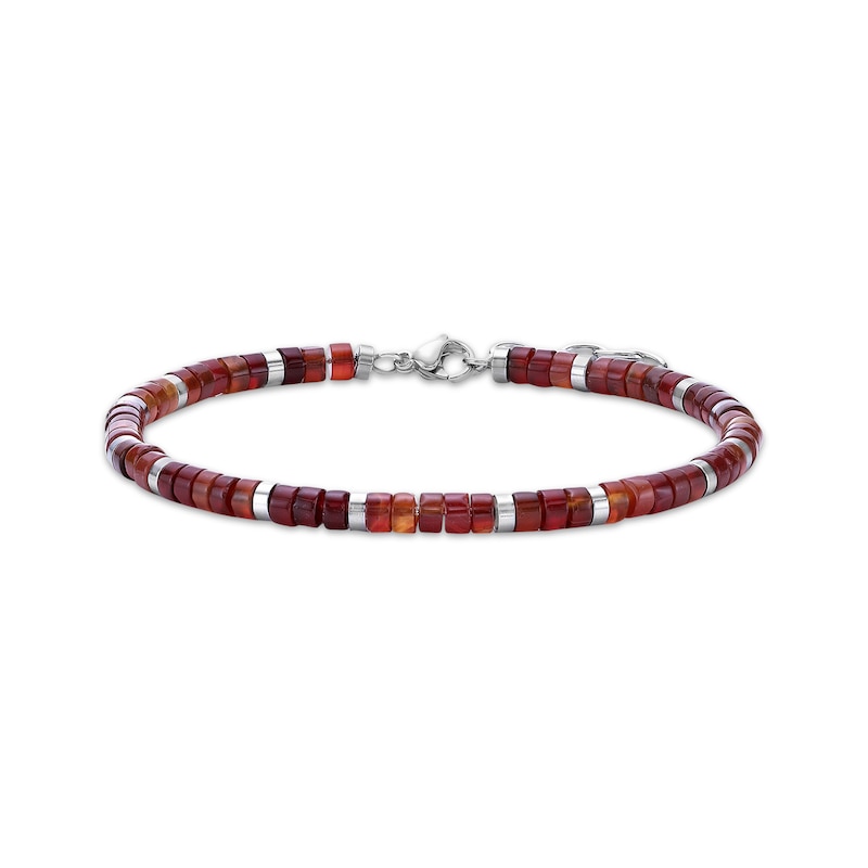 Main Image 1 of Men's Red Turquoise Disc Bead Bracelet Stainless Steel 9&quot;