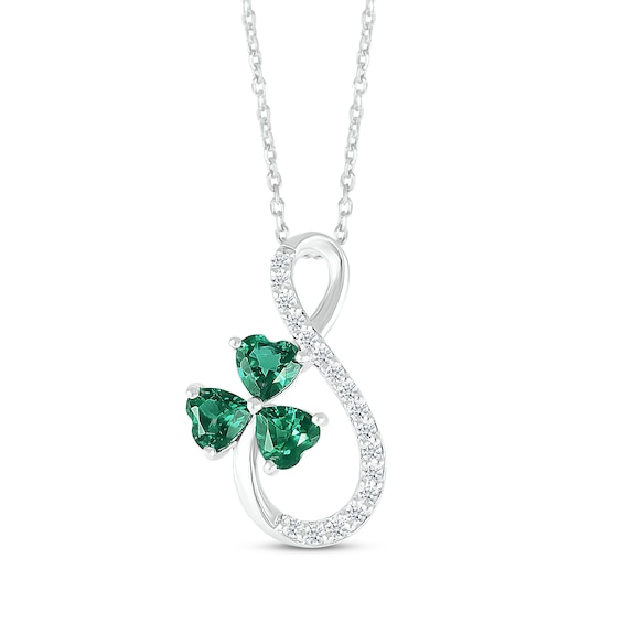 Heart-Shaped Lab-Created Emerald & White Lab-Created Sapphire Clover Infinity Necklace Sterling Silver 18"