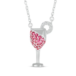 Lab-Created Ruby & White Lab-Created Sapphire Cocktail Necklace Sterling Silver 18"