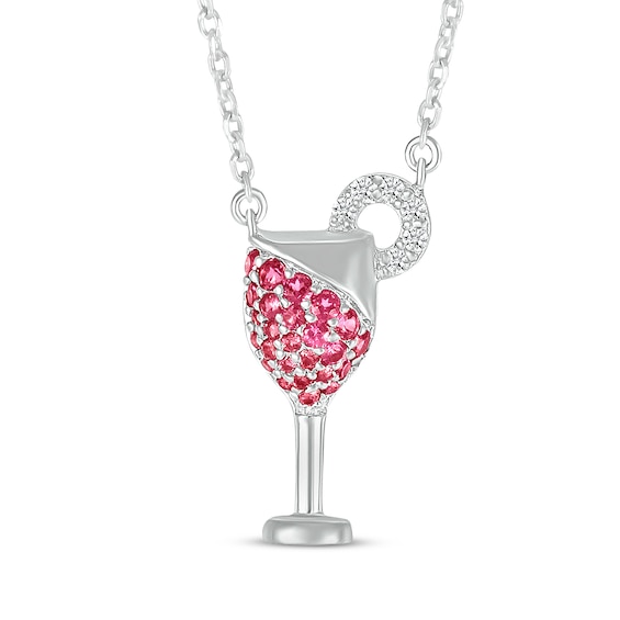 Lab-Created Ruby & White Lab-Created Sapphire Cocktail Necklace Sterling Silver 18"
