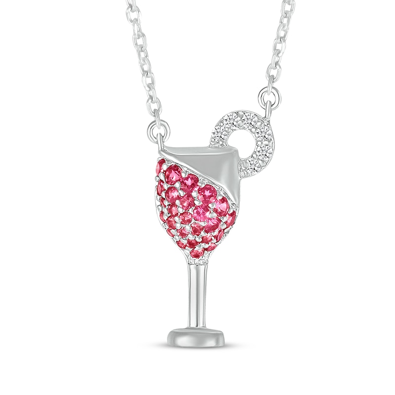Main Image 1 of Lab-Created Ruby & White Lab-Created Sapphire Cocktail Necklace Sterling Silver 18&quot;