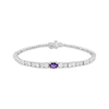 Thumbnail Image 1 of Amethyst & White Lab-Created Sapphire Line Bracelet Sterling Silver 7.25"