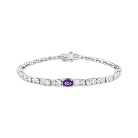 Amethyst & White Lab-Created Sapphire Line Bracelet Sterling Silver 7.25"