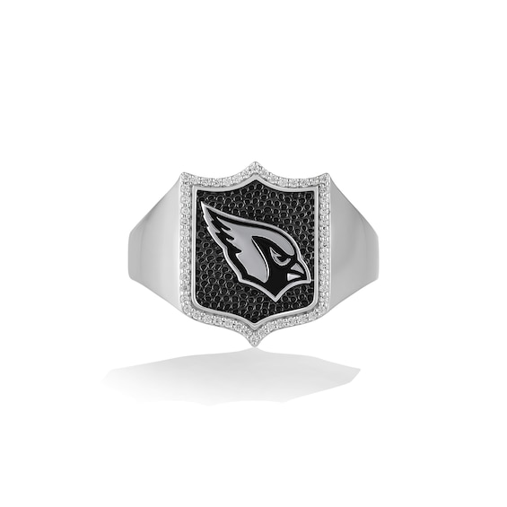 True Fans Arizona Cardinals 1/6 CT. T.W. Diamond and Enamel Shield Ring in Sterling Silver