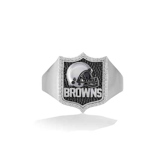 True Fans Cleveland Browns 1/6 CT. T.W. Diamond and Enamel Shield Ring in Sterling Silver