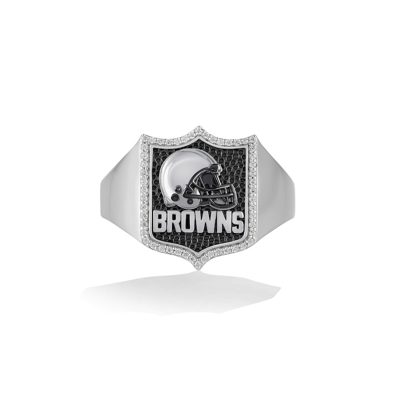 Main Image 1 of True Fans Cleveland Browns 1/6 CT. T.W. Diamond and Enamel Shield Ring in Sterling Silver