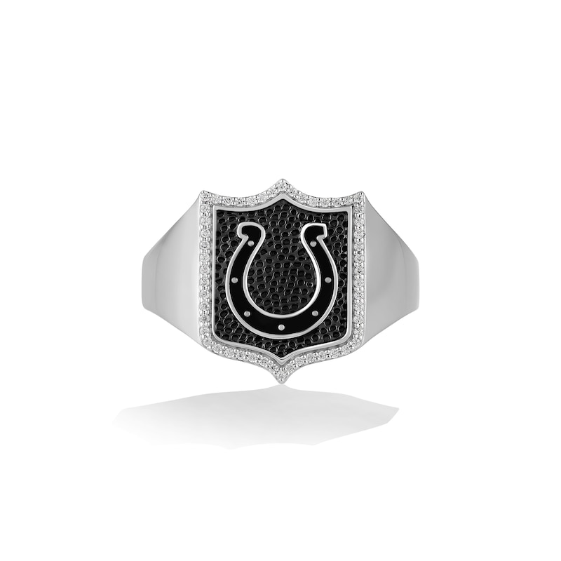 Main Image 1 of True Fans Indianapolis Colts 1/6 CT. T.W. Diamond and Enamel Shield Ring in Sterling Silver