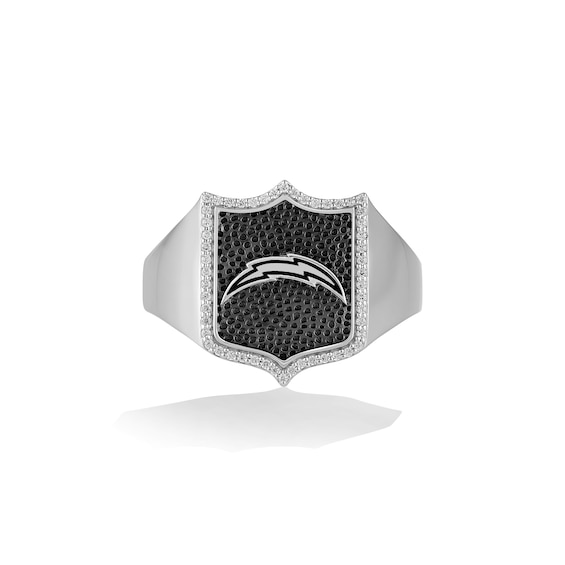 True Fans Los Angeles Chargers 1/6 CT. T.W. Diamond and Enamel Shield Ring in Sterling Silver