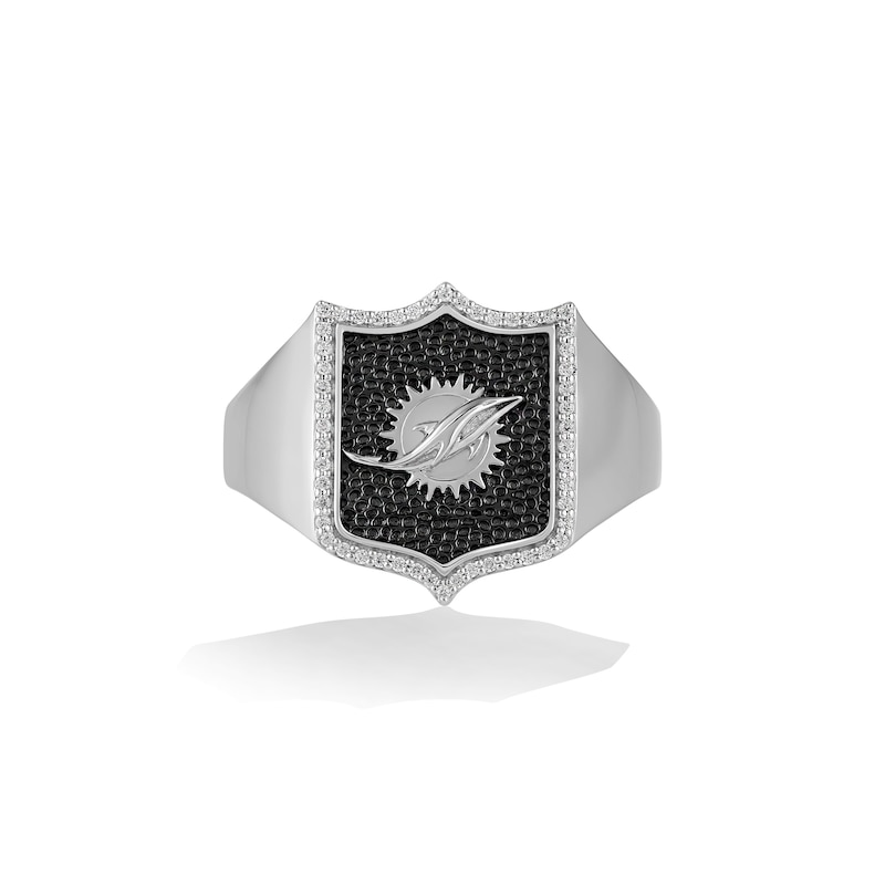 Main Image 1 of True Fans Miami Dolphins 1/6 CT. T.W. Diamond and Enamel Shield Ring in Sterling Silver