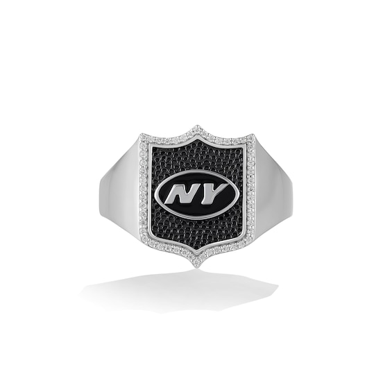 True Fans New York Jets 1/6 CT. T.W. Diamond and Enamel Shield Ring in Sterling Silver