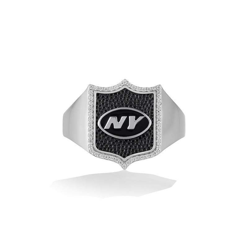 Main Image 1 of True Fans New York Jets 1/6 CT. T.W. Diamond and Enamel Shield Ring in Sterling Silver