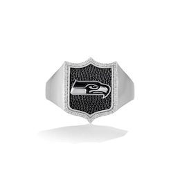 True Fans Seattle Seahawks 1/6 CT. T.W. Diamond and Enamel Shield Ring in Sterling Silver