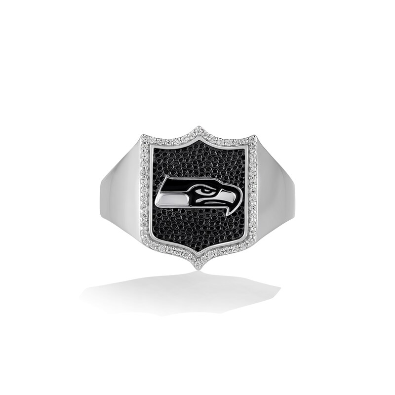 Main Image 1 of True Fans Seattle Seahawks 1/6 CT. T.W. Diamond and Enamel Shield Ring in Sterling Silver