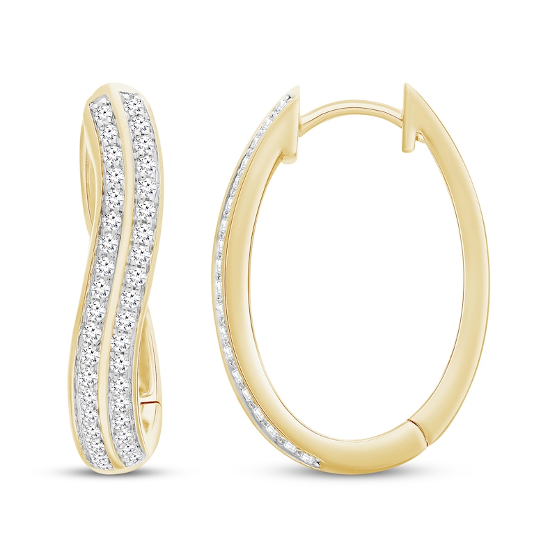 Main Image 1 of Diamond Curved Two-Row Hoop Earrings 1/2 ct tw 10K Yellow Gold