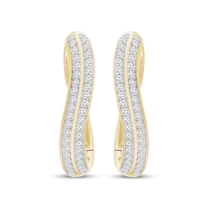 Main Image 2 of Diamond Curved Two-Row Hoop Earrings 1/2 ct tw 10K Yellow Gold