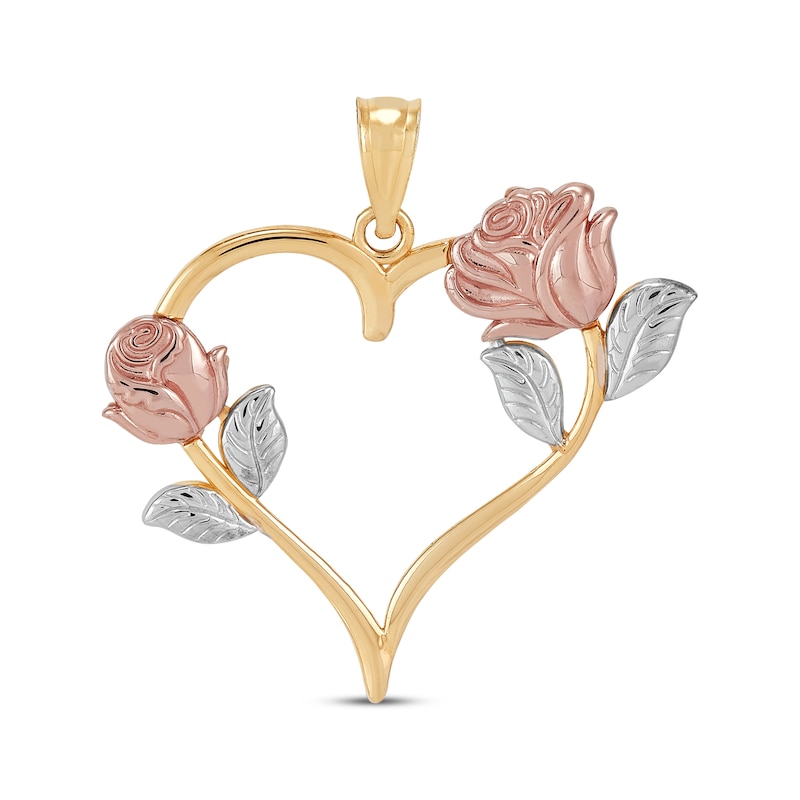 Main Image 1 of Heart & Roses Charm 14K Two-Tone Gold