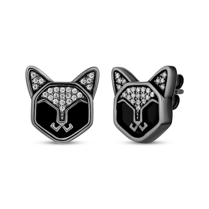 Disney Treasures Hocus Pocus Binx Black Onyx & Diamond Cat Face Earrings 1/10 ct tw Black Rhodium Sterling Silver
