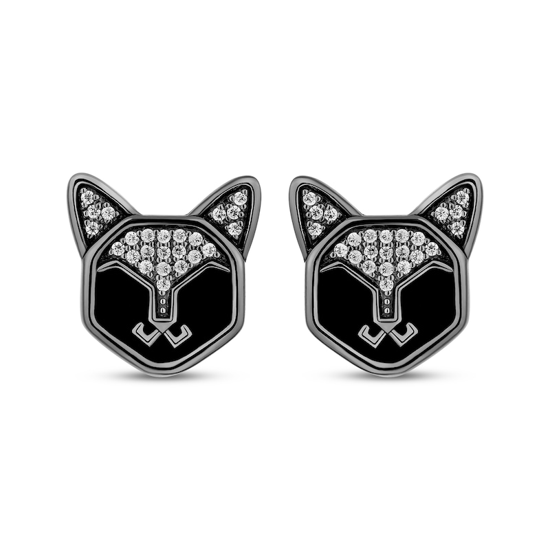 Disney Treasures Hocus Pocus Binx Black Onyx & Diamond Cat Face Earrings 1/10 ct tw Black Rhodium Sterling Silver