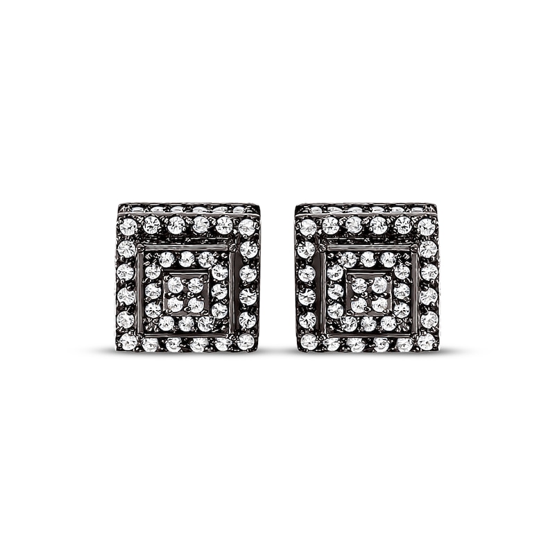 Men's White Sapphire Stepped Square Stud Earrings Black Ion-Plated Stainless Steel