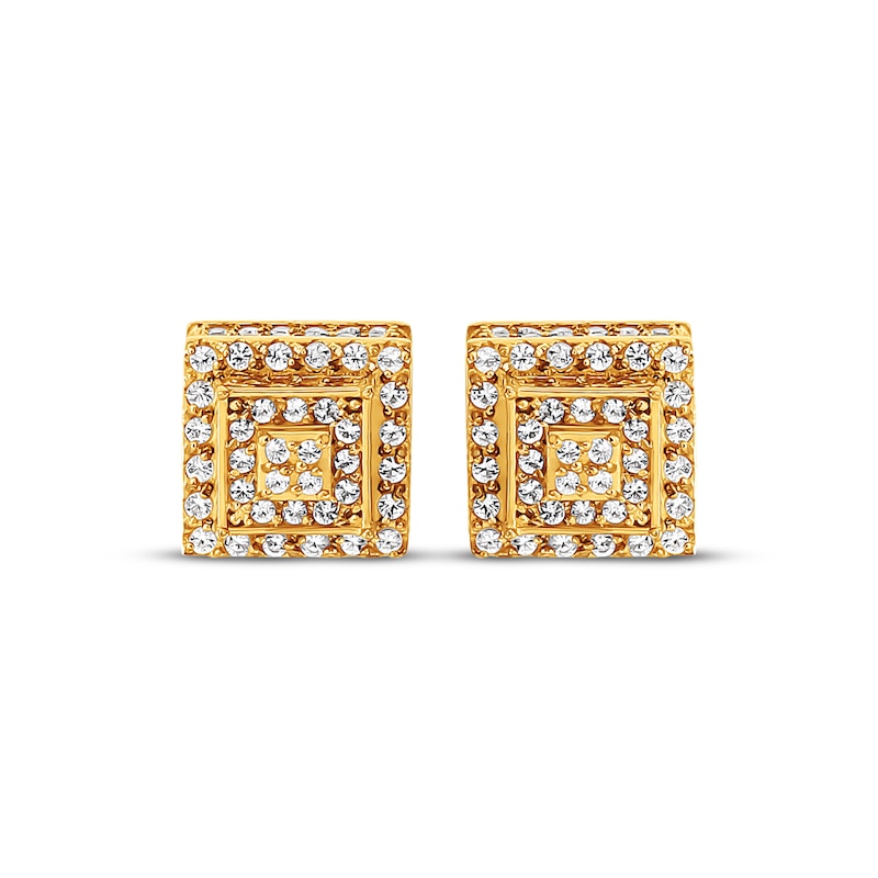 Men's White Sapphire Stepped Square Stud Earrings Yellow Ion-Plated Stainless Steel